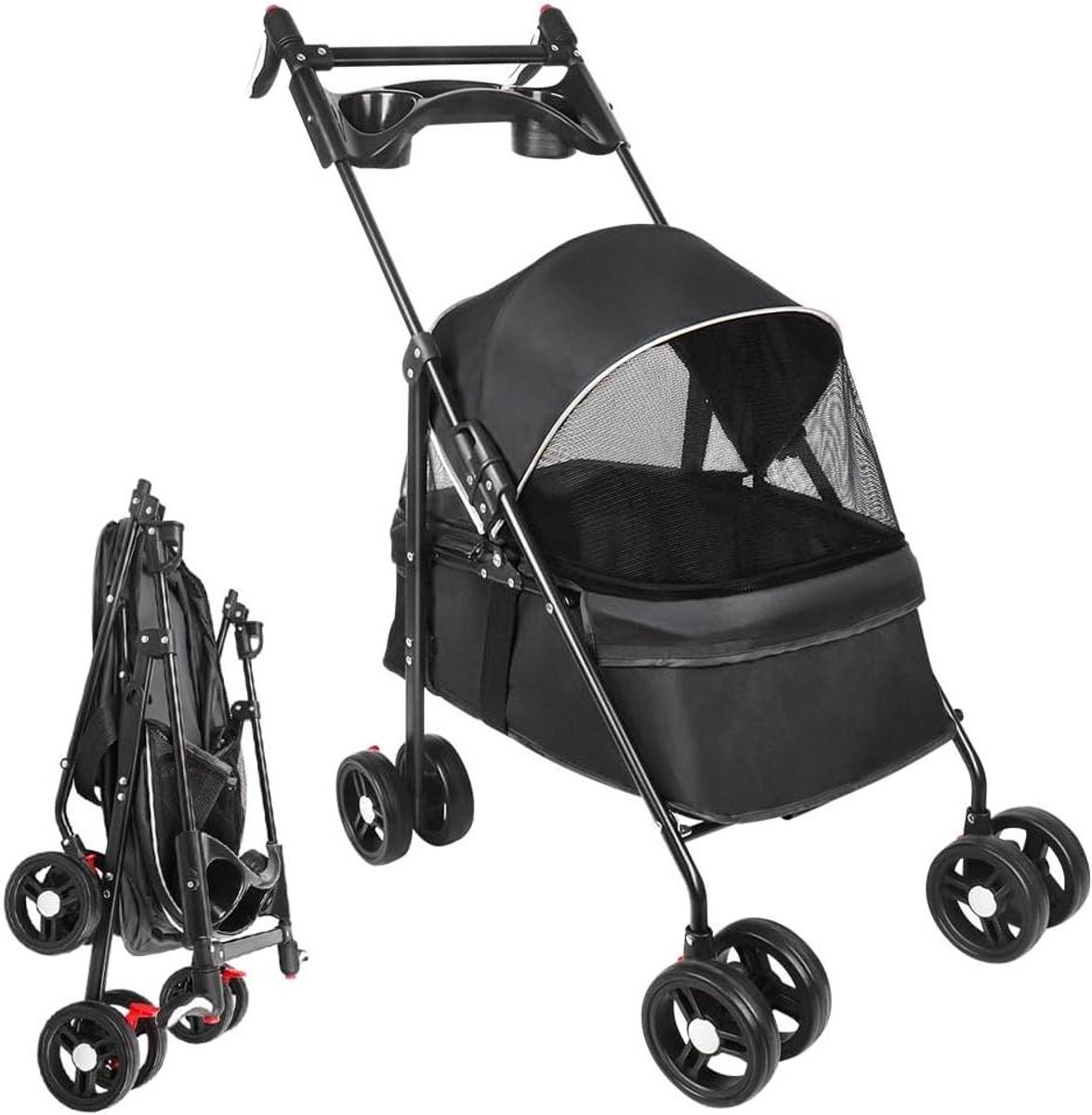 Huisdierbuggy - Reisbuggy Dieren - Comfortabel Reizen - Opvouwbaar Ontwerp - 50 x 70 x 95 cm - Zwart
