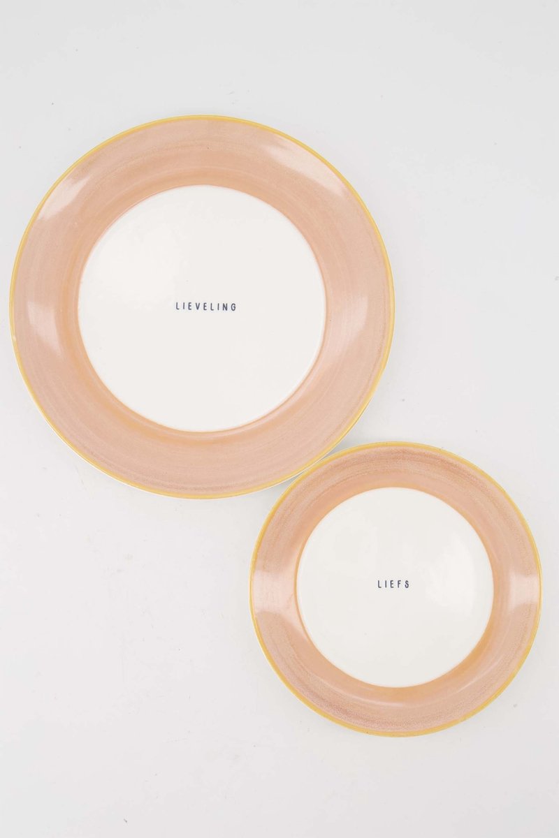Zusss Set Van Een Ontbijtbordje Lieveling En Gebaksbordje Liefs In Roze - Verjaardag - Cadeau Dames Keramiek White / Light Pink
