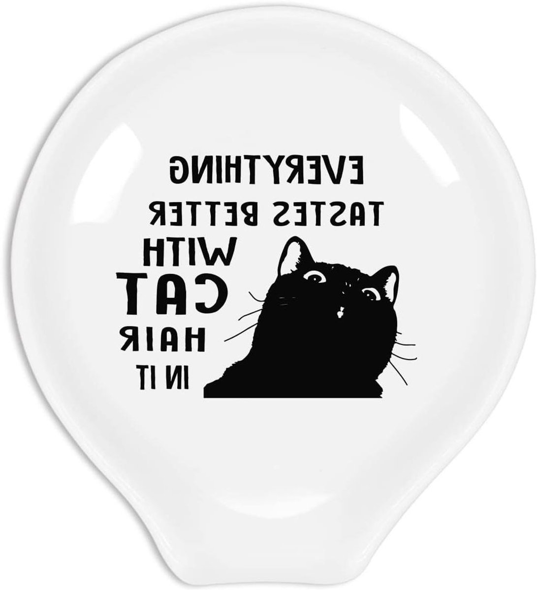 Koffielepelhouder - Lepelrust Station - Koffiebar Decoratie - Grappig Katten Haar Citaat - 39 x 33 Inch - Wit