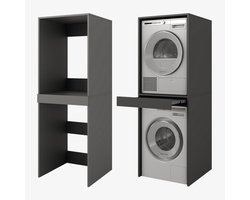 Wasmachinekast met Uitschuifbaar Blad - Wasdroger Meubel - Ruimte Besparen - Stevige Constructie - 187x66x65 cm - Antraciet