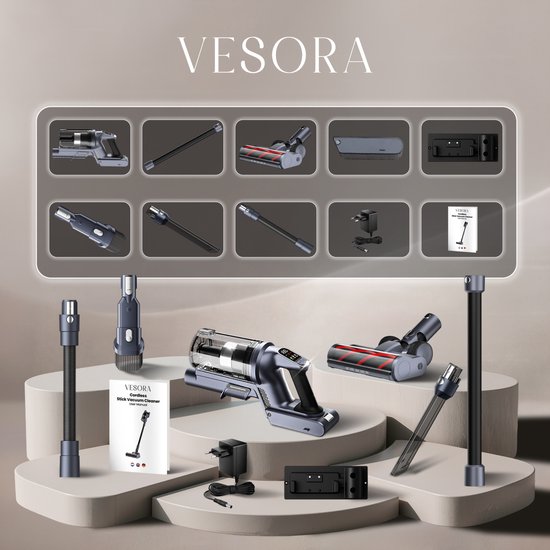 Vesora® 3-en-1 Steelstofzuiger V1 Sans fil sans sac - Aspirateur sans fil - Aspirateur à miettes sans cordon - Aspirateur - Aspirateur à main - Aspirateur sans fil avec filtre Hepa - Aspirateur pour animaux de compagnie - Aspirateur sans sac
