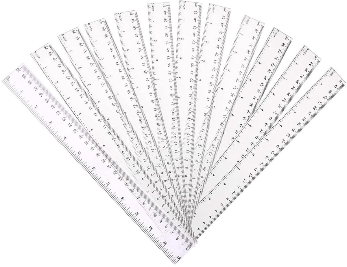 Plastic Linialen Multipack - Meetgereedschap Set - Tekenen en Meten - Onbreekbaar Sterk Plastic - 30 cm 12 Inch - Transparant