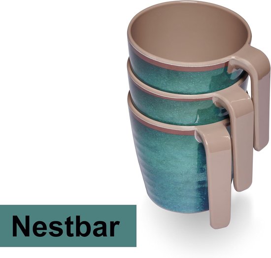 Melamine Mokken Set - Camping Bekers - Buitenactiviteiten - Stapelbaar Stoneware Look - 350 ml 6 Stuks - Groen — afbeelding 5