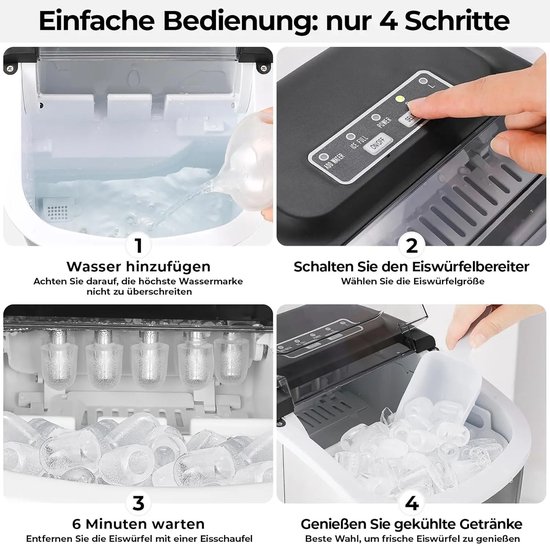 Seth Select Elektrische Ijsblokjesmachine - IJsblokjes in 6-12 Min - 2 Maten IJs - Zelfreinigend - Compacte Ijsblokjesmaker met Handvat - Ijsmachine 1.2L van Merkloos — afbeelding 3