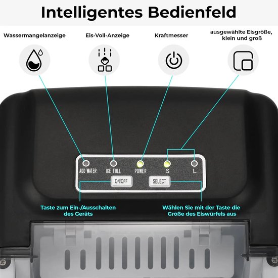 Seth Select Elektrische Ijsblokjesmachine - IJsblokjes in 6-12 Min - 2 Maten IJs - Zelfreinigend - Compacte Ijsblokjesmaker met Handvat - Ijsmachine 1.2L van Merkloos — afbeelding 4