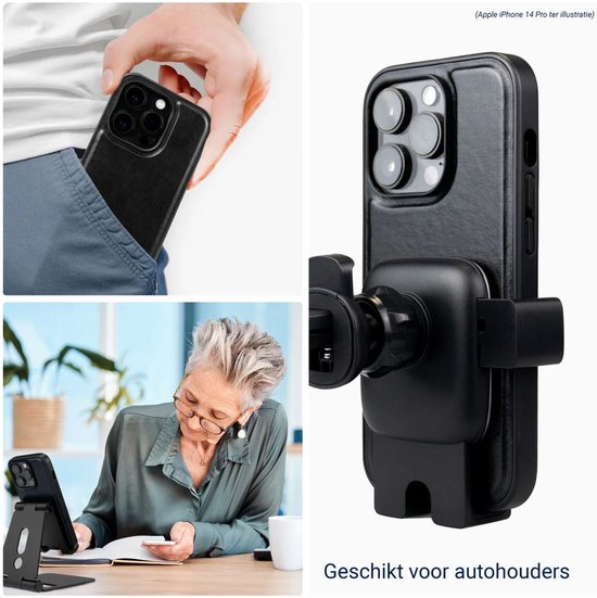 Étui 2 en 1 amovible Rosso Element adapté au Samsung Galaxy S24 | Portefeuille de Luxe | Couverture arrière et étui de livre | Porte-cartes | Noir
