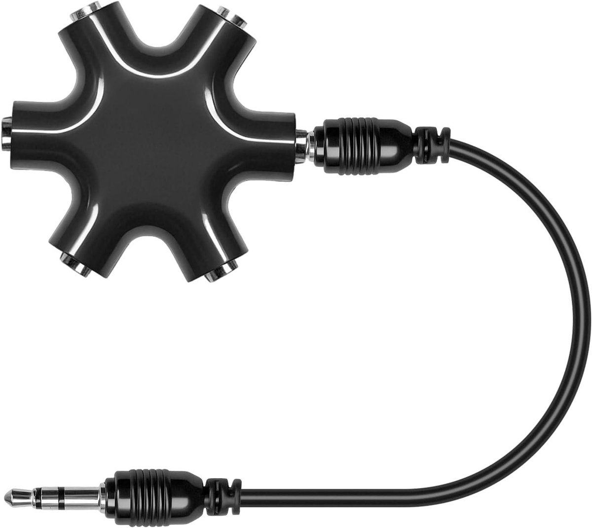 Audio Splitter - 3.5mm Jack Hub - Audio Delen - 6 Poorten Aluminium - Compact Ontwerp - Zwart