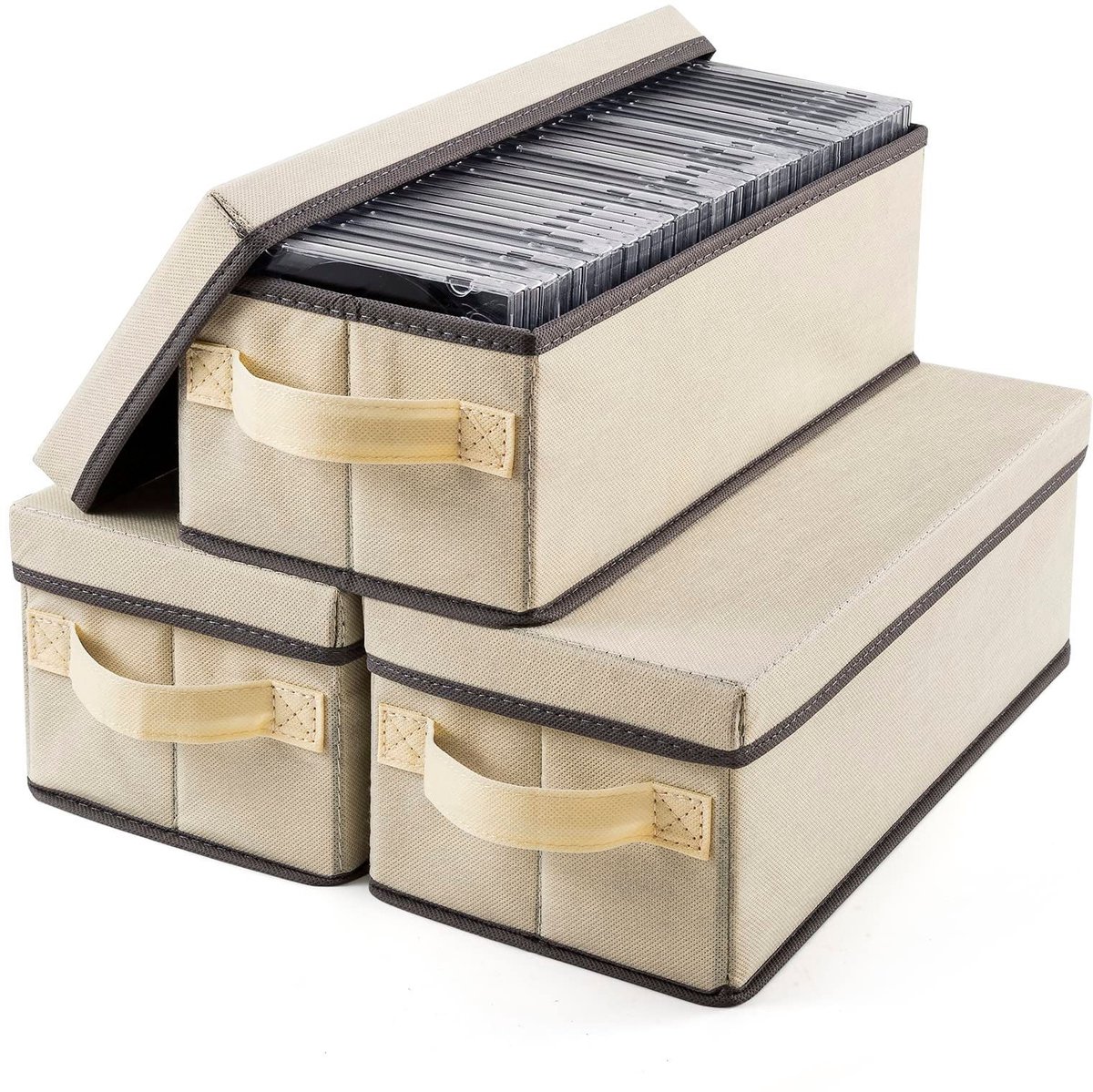 CD-opbergdoos, CD-organizer, opvouwbare opbergdoos met deksel - beige