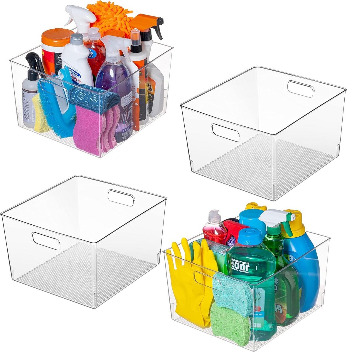 Transparante Opbergbakken - Plastic Containers - Keuken Koelkast Organisatie - Stapelbaar XL 4-Pack - 12x11x7 Inch - Doorzichtig