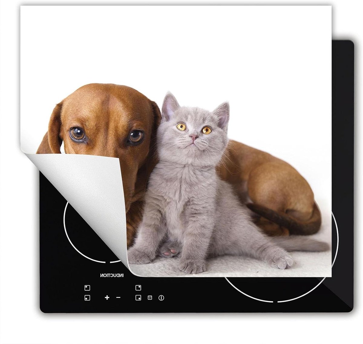 Inductie Beschermer - Kookplaat Afdekplaat - Extra Werkruimte - Antislip Vinyl Materiaal - 60x52 cm - Kat en Hond