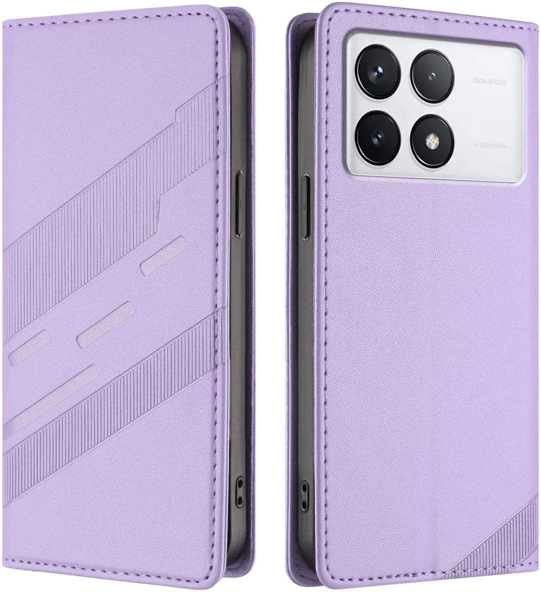 Hoesje voor Xiaomi 14T - Phonesta Embossed Lines Book Wallet Case - Paars
