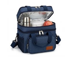 Lomera Koeltas - Lunchtas met Dubbel Compartiment - Thermotas - Picknicktas - Geïsoleerd Koeltasje - Opvouwbaar - Lunch Bag - Coolerbag - Isolatietas voor Werk en School - Warmhoudtas - Lunchbox met Schouderriem - Schoudertas - Blauw
