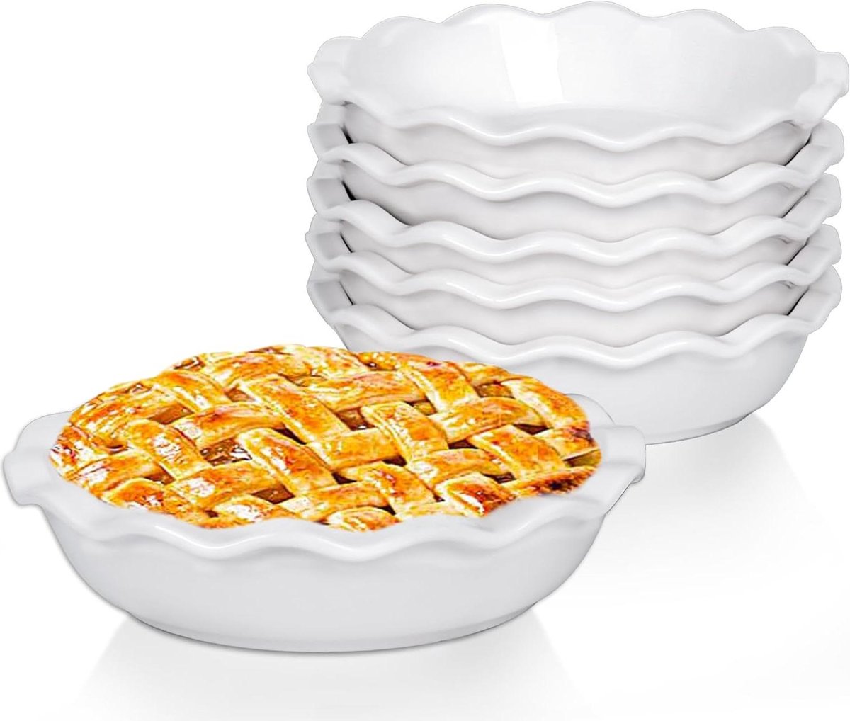 Mini Taart Pan - Individuele Taart Plate - Bakken - Set van 6 - 6.5 Inch - Wit