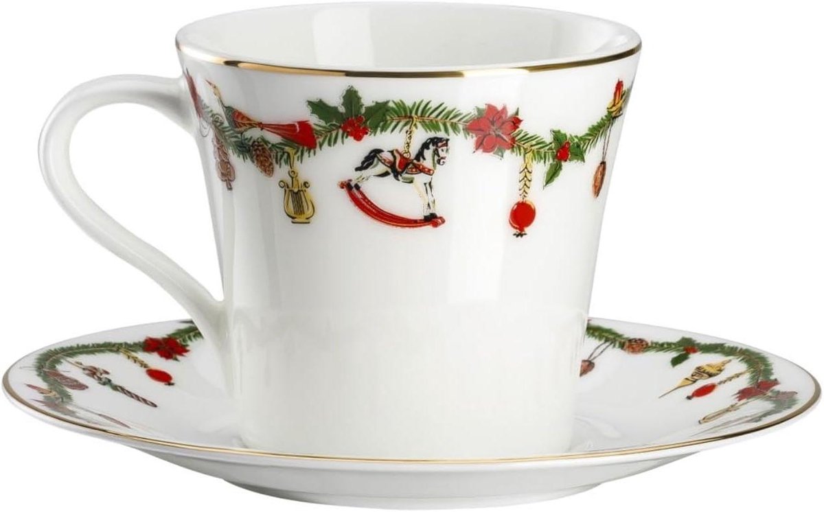 Kerst Mok en Schotel - Combibeker Set - Koffie Moment - Kerstpatroon - 280 ml - Meerkleurig