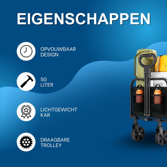 50L Tuinwagen - Voor Camping, Strand & Outdoor - Lichtgewicht Draagbare Trolley - Opvouwbare Utility Cart - groen van Merkloos — afbeelding 2