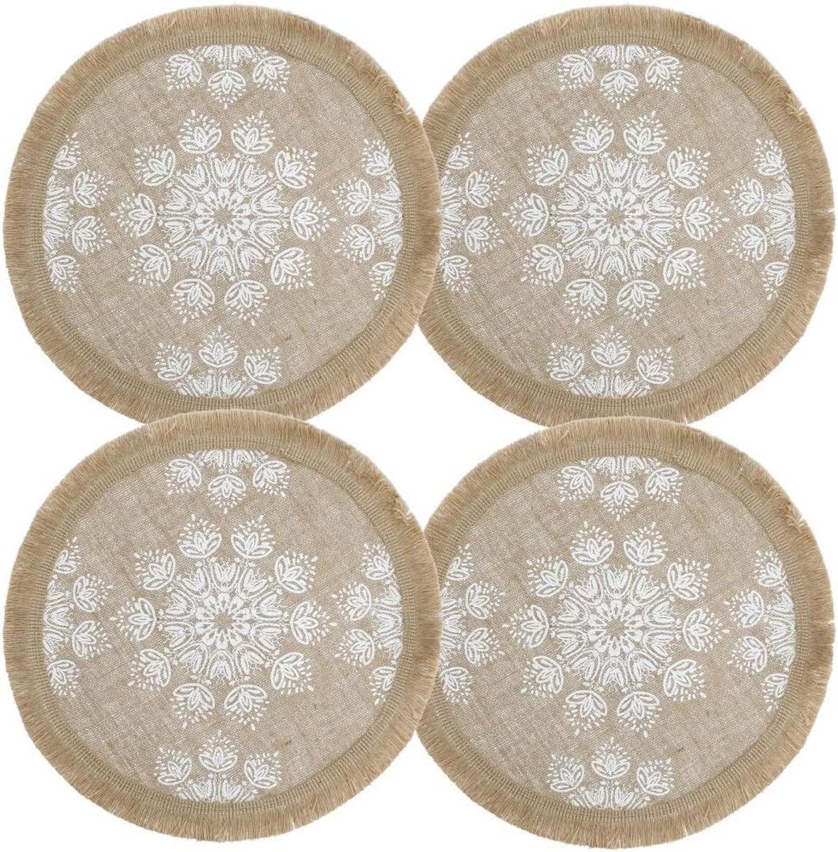 Set van 4 Placemats - Tafelonderleggers - Bescherming Tafel - Natuurlijke Vezels - 43cm - Wit