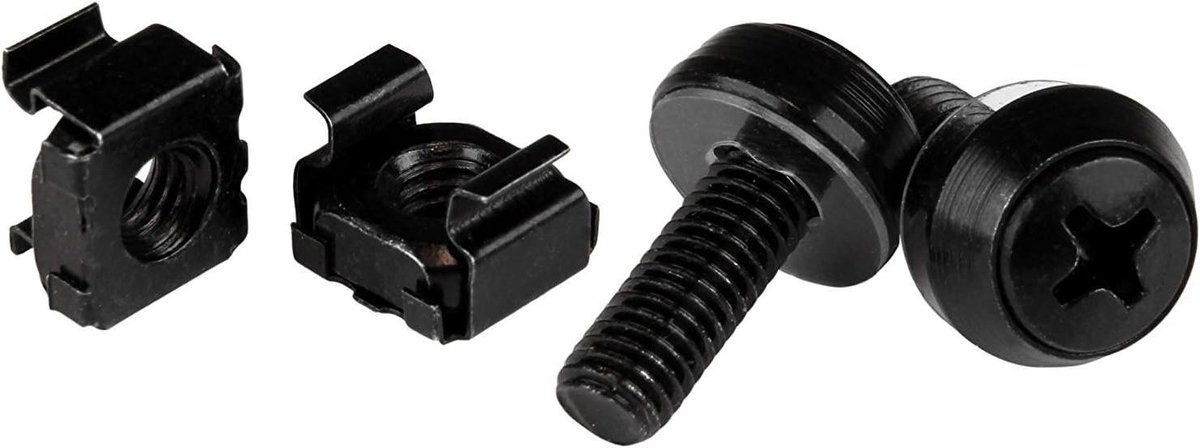 StarTech.com M6 Kooi Moeren en Schroeven - 50 Pack - 12mm Rack Schroeven en Kooi Moeren - Zwart (CABSCREWM6B)