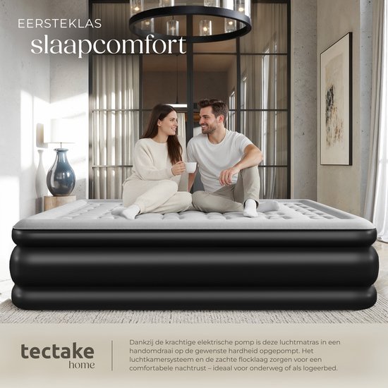 tectake® - Opblaasbaar matras AirDreams met elektrische pomp - Inclusief draagtas met koordsluiting - Waterafstotend - Slaapkamer - Camping - Logeerbed - Afmeting (LxBxH) 200 x 148 x 44 cm van Merkloos — afbeelding 5