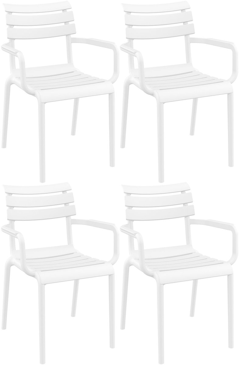 CLP Paris Set van 4 tuinstoelen - armleuningen - stapelbaar - kunststof - wit