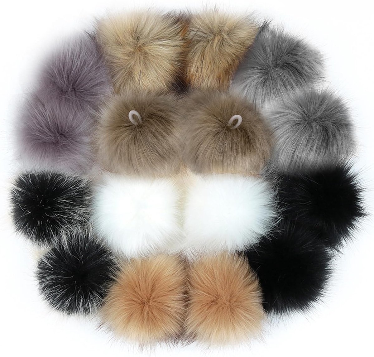 KARZO Verpakking van 16 Nepleren Pompoms 10 cm Fluffy voor Hoeden, Tassen, Sjaals, Schoenen, Sleutelhangers, Auto Hangers en Knutselen
