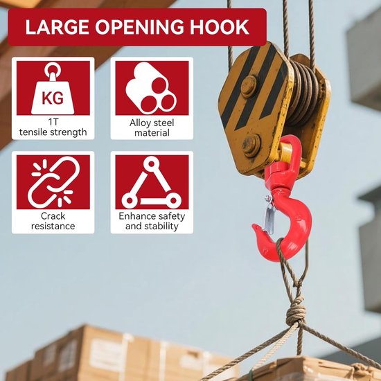 Swivel Hook 1T Capaciteit - Zware Duurzame Swivel Eye Haak - Lifting Hook - Sling Hook - Rood — afbeelding 2