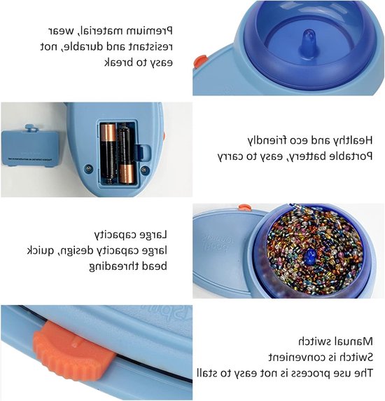 Bead Spinner voor het Laden van Kralen, Inclusief 2 Grote Ogen Gebogen Naalden, Batterij Aangedreven Kralen Loom Kit voor Zelfgemaakte Armbanden en Sieraden maken — afbeelding 2