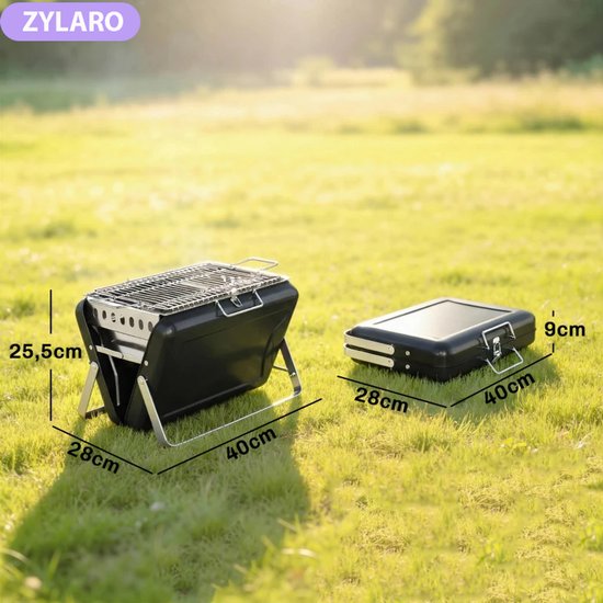 Premie Houtskool Barbecue - Smoker Barbecue - Barbecuegrill - Grillwagen - Houtskoolgrill - Houtskoolgrill met Grillrooster, Handvat en Inklapbare Poten - BBQ voor buiten, tuin & kamperen - 40x28x25,5 cm - Zwart van Merkloos — afbeelding 2