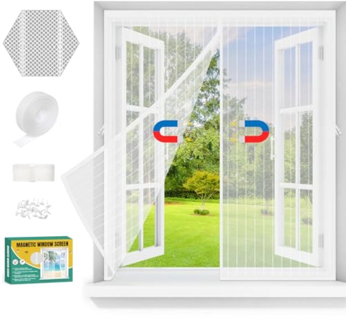 PromoHome Magnetisch Vliegengaas voor Ramen en Deuren - Zelfklevend Muggennet Wit 120 x 130 cm Wit - Geen Boren, Universeel voor Balkon, Schuifdeur, Camper