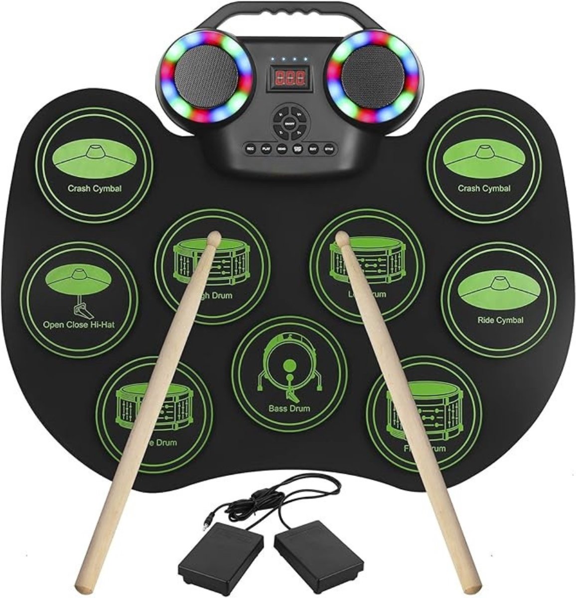 VIN® Elektrisch Drumstel met Drumstokken - Drumstel voor Kinderen of Volwassenen - Drumstel Elektronisch – Met 9 Digitale Drumpad - Met 2 Pedalen - Met Geïntegreerde Luidsprekers – Zwart