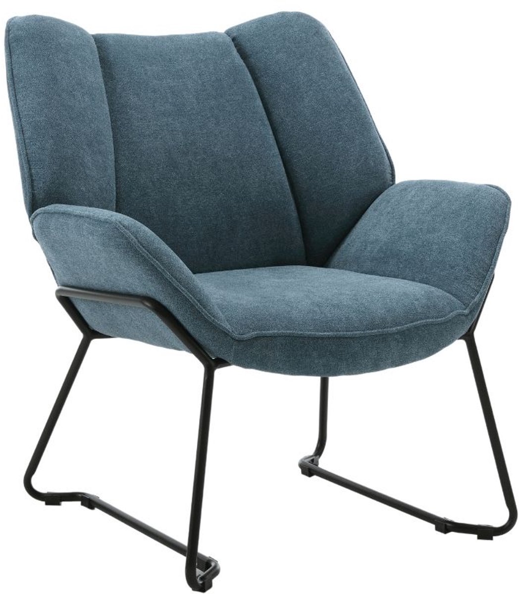 chairus Leunstoel - Blauw - Chenille - Met Armleuningen en Rugleuning - Gestoffeerde Loungestoel - Met Metalen Poten - Niet Draaibaar en Vaste Hoogte - Armstoel voor woonkamer en slaapkamer