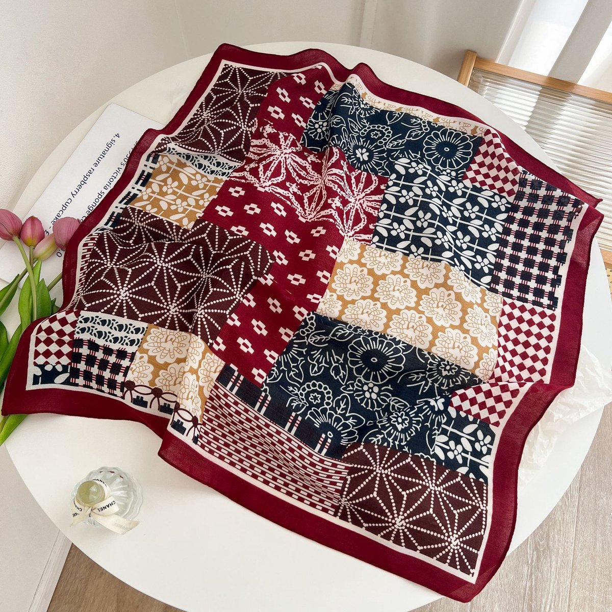 Zijden sjaal-stijl zijden sjaal voor dames - Kleurblokkenprint - Fris en delicaat - Decoratieve shawl over shirts-SJ0222 Benut je gevoel voor mode optimaal!