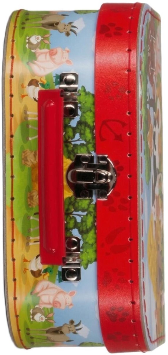 Kinderkamer opberkoffer boerderij thema - rood - 20 cm - karton - kinderkoffer - speelkoffer