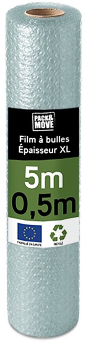 Pack and Move - Gerecyclede noppenfolie - 0,5 x 5 m - Verhuizing, verzending en bescherming - Kwaliteitsfolie - 70% gerecycled