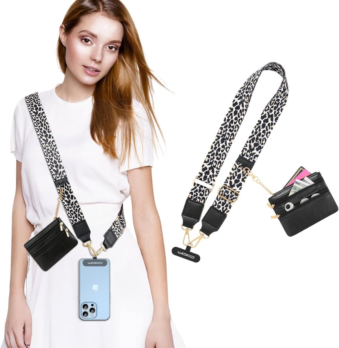 Verstelbare Telefoon Lanyard met Afneembare Ritsportemonnee, Ideaal voor iPhone en Smartphone, Draagbaar en Handig voor Onderweg
