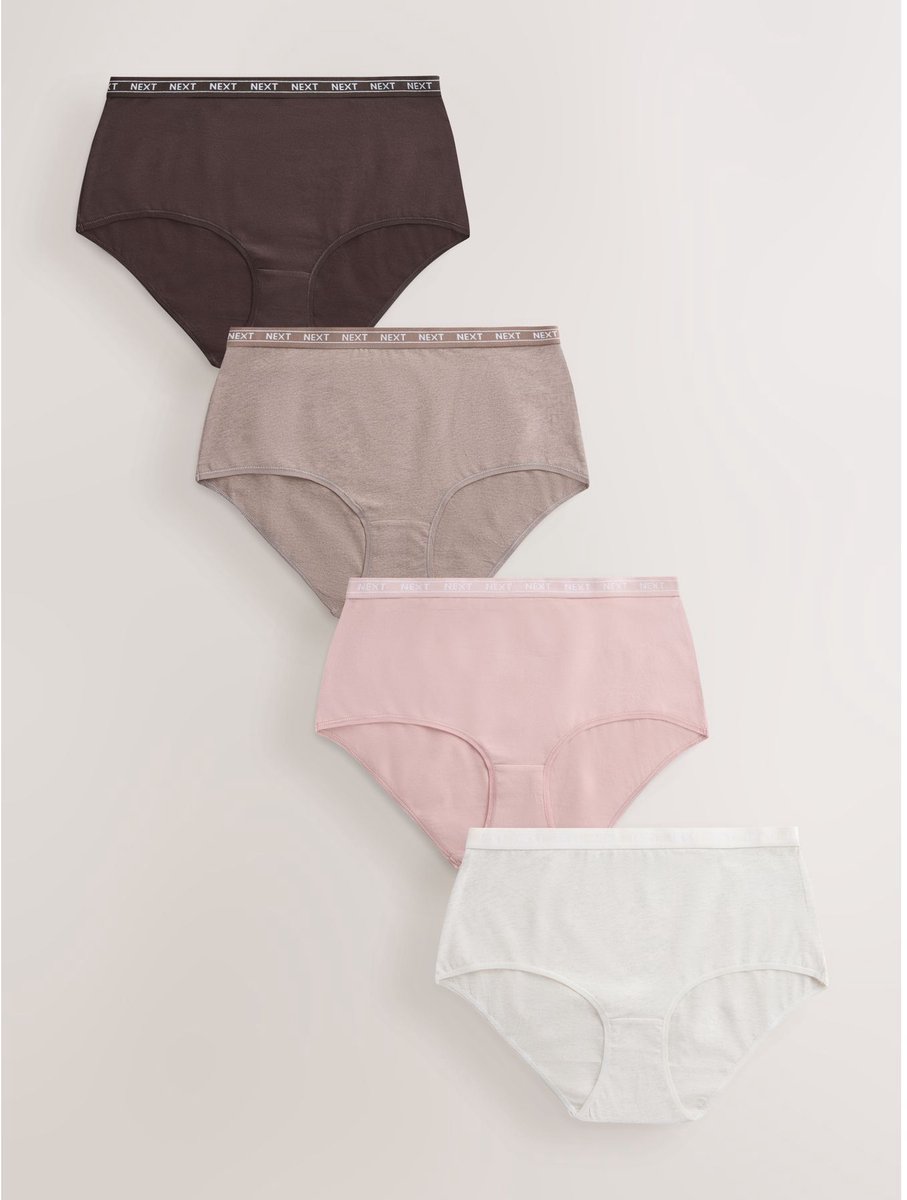 Next - Dames - Set van 4 katoenen midislips met logo - Crème