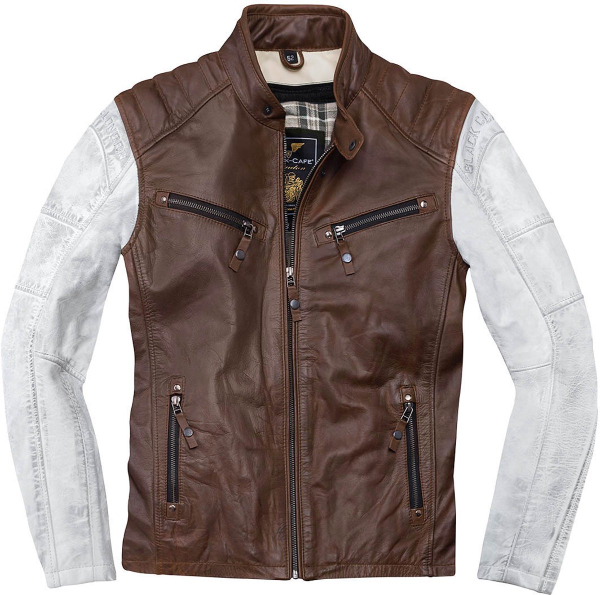 Black-Cafe London Firenze Bruin Wit Leren Motorjas - Jas