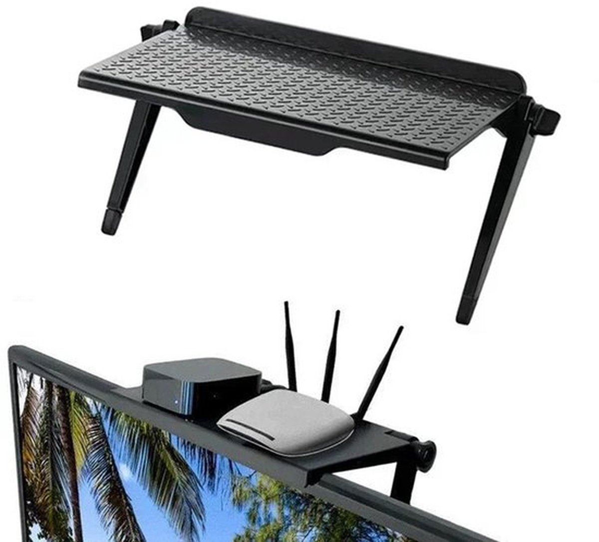 TVs Screen Top Storage Shelfs - Adjustable Monitors Storage Rack - Computer Desktop Display Stand - TVs Routers Storage Rack - Zwart,Small Size