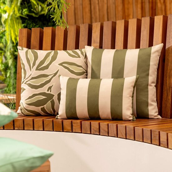 KUSSENSET - 3-delig - Elara Stripes - 45x45 cm, 30x50 cm - inclusief binnenkussens - beige, groen