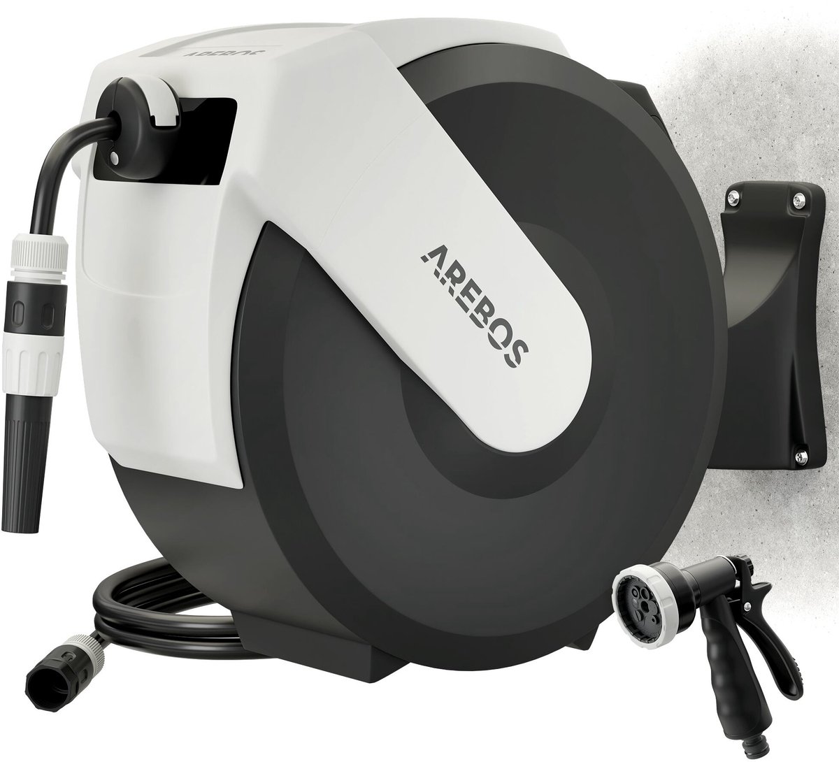 AREBOS Tuinslanghaspel automatisch 35m wand 180° draaibaar 7 sproeistanden set