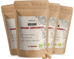 Cupplement Reishi 1.500 mg per dagdosering Biologisch Combideal 4x 60 Capsules - Reishi Mushroom paddenstoelen – Mushrooms - Vegan - Zonder toevoegingen - Lab getest - 30 dagen voorraad per zakje