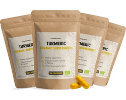 DA Cupplement Kurkuma met Piperine 600 mg Biologisch Combideal 4x 80 Capsules - Kurkuma poeder met Zwarte Peper – Kurkuma capsules met zwarte peper - Turmeric - Curcuma - Vegan - Zonder toevoegingen - Lab getest - 40 dagen voorraad per zakje - 80 stuks