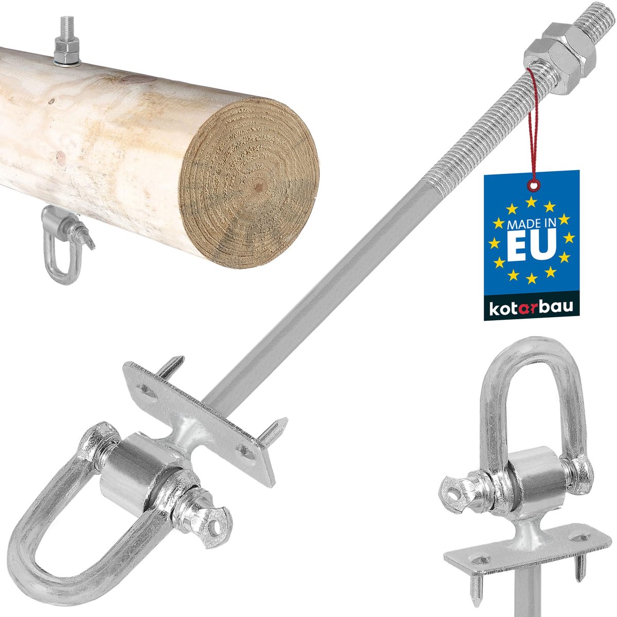 KOTARBAU® Schommelhaak, Verzinkt Staal, M10 x 190mm, Zilver, Schommelhaken, met Schakel en Dornen, Schommelhaak voor Houten Balk, Duurzaam en Veilig