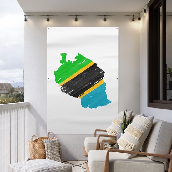 Décoration murale Carte avec drapeau Tanzanie - 120x180 cm - Poster jardin - Toile jardin