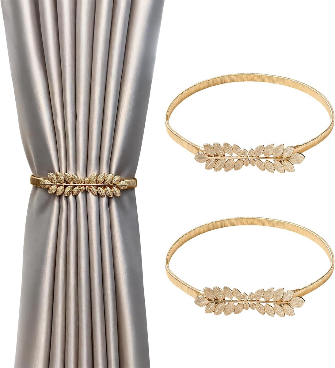 Set van 2 Gouden Gordijnhouders - Minimalistische Metalen Gordijnhaakjes - Decoratieve Gordijnhouders voor Thuis Kantoor Slaapkamer Ramen - Elegante Kamerdecoratie