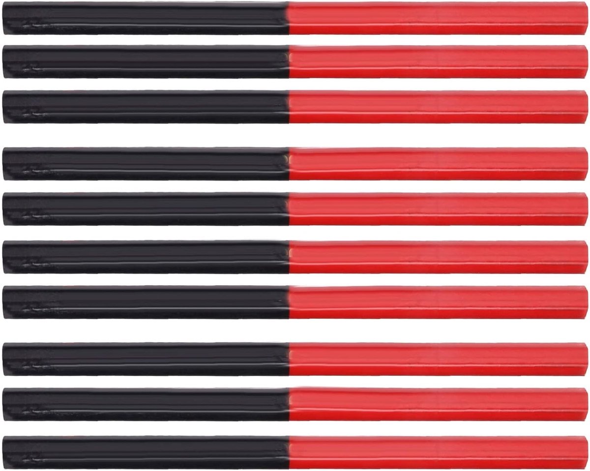 Set van 9 Houtbewerkingspotloden 175 mm - Rood en Blauw, Hexagonaal Houten Potlood voor Hout, Metaal, Leer en Plastic
