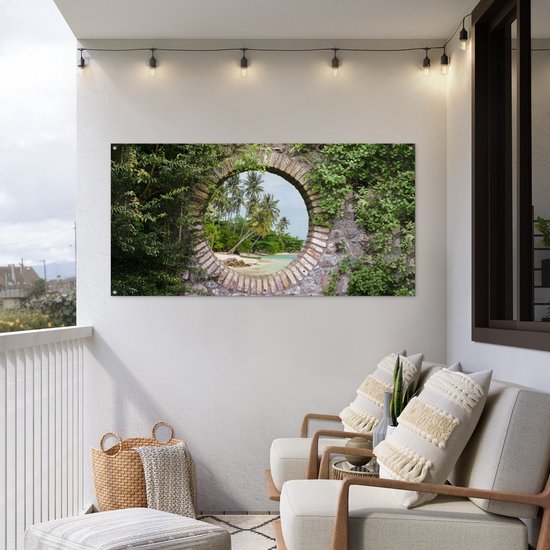 Affiche de jardin - Palmier - Plage - Tropical - Transparent - Affiche de clôture - 160x80 cm - Jardin- Toile de jardin
