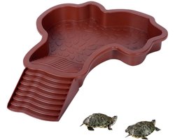 Schildpaddenbad - Water- en voerbak voor reptielen - Habitat - Amfibisch - Bad - Afneembare helling - Geschikt voor schildpadden, hagedissen, gekko's, slangen en andere reptielen - Bruinrood - 28,5*35*4,3 cm