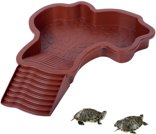 Schildpaddenbad - Water- en voerbak voor reptielen - Habitat - Amfibisch - Bad - Afneembare helling - Geschikt voor schildpadden, hagedissen, gekko's, slangen en andere reptielen - Bruinrood - 28,5*35*4,3 cm