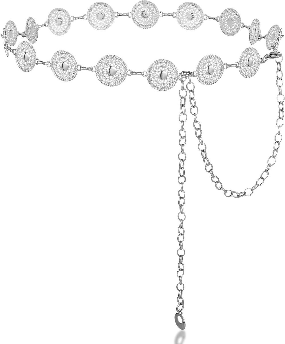 Stijlvolle Cowgirl Ceintuur met Metalen Concho's en Ketting - Boho Western Accessoire voor Dames