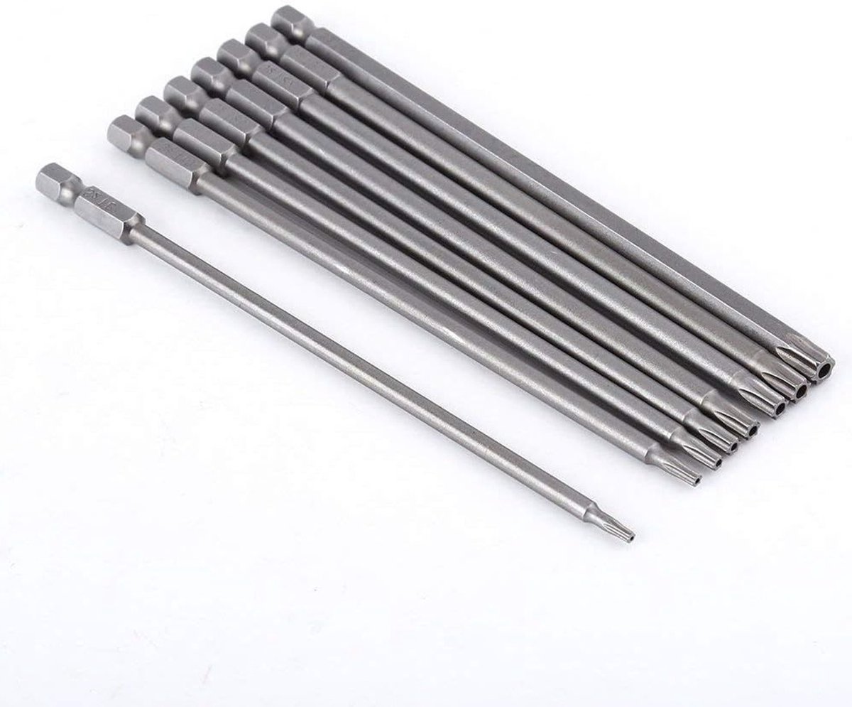 8-delige Set van Extra Lange Sterkop Bits van S2 Staal - Veiligheidsbits voor Schroevendraaiers, 150mm Lengte, Perfect voor Klussen en Onderhoud